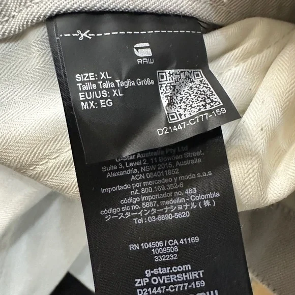 G-Star Raw Zip Overshirt Jacket Size XL NWT